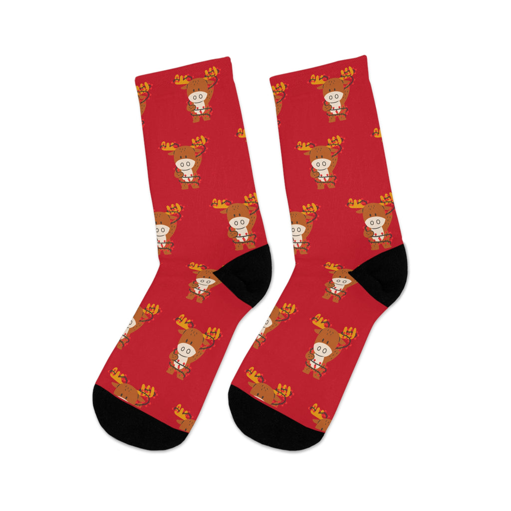 Reindeer Christmas Socks (Recycled) Red