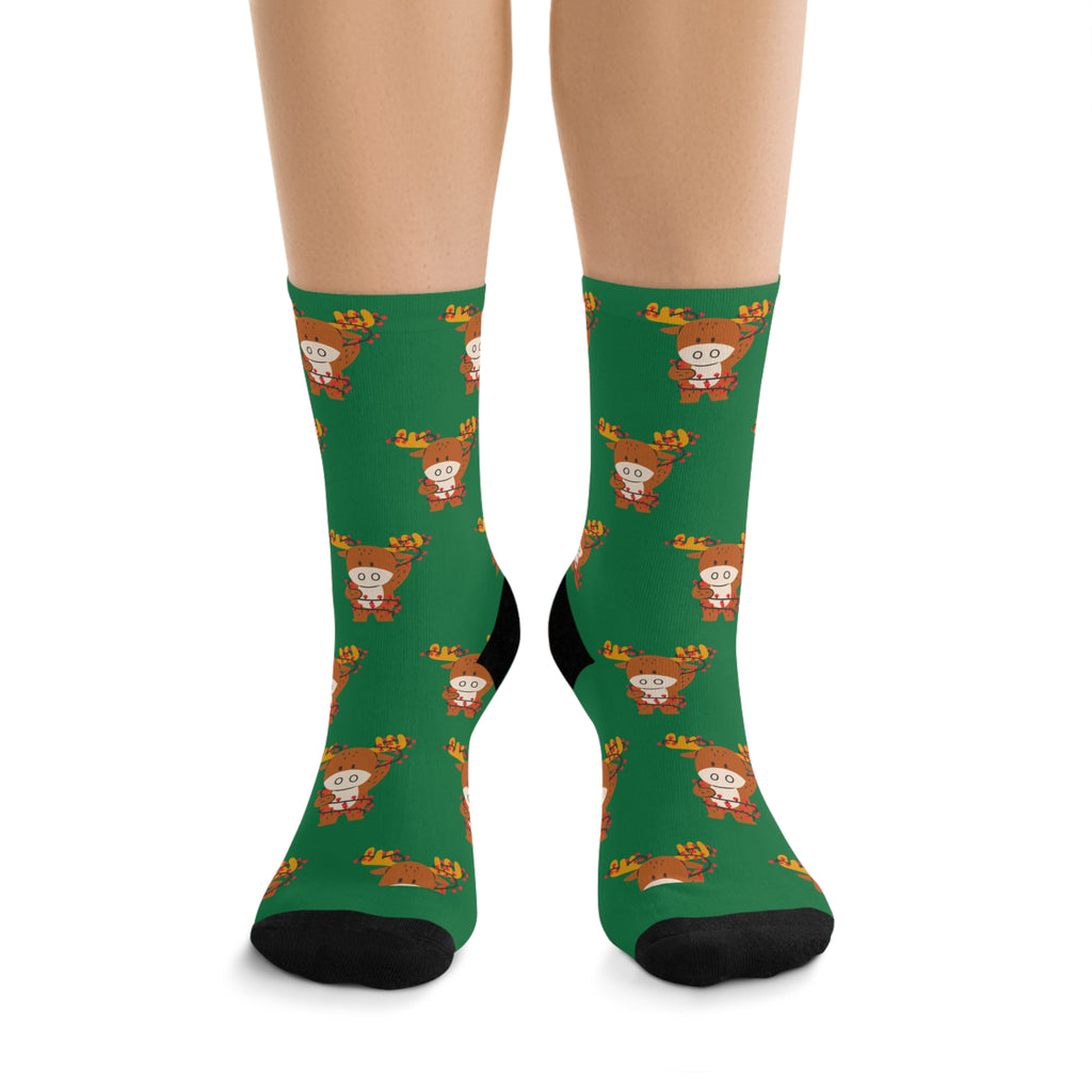 Reindeer Christmas Socks (Recycled) Green