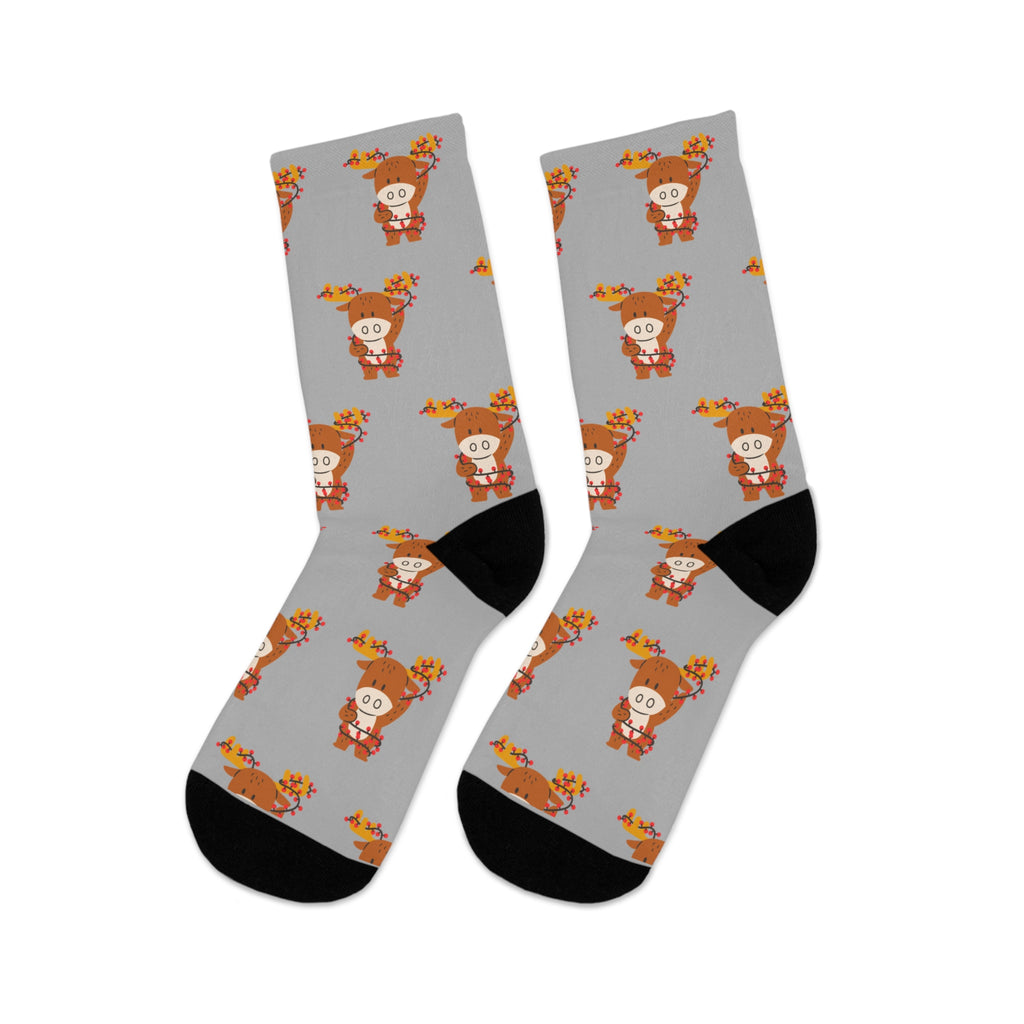 Reindeer Christmas Socks (Recycled) Grey