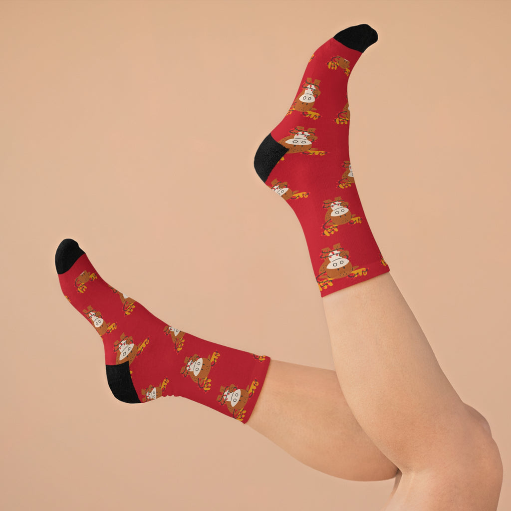 Reindeer Christmas Socks (Recycled) Red