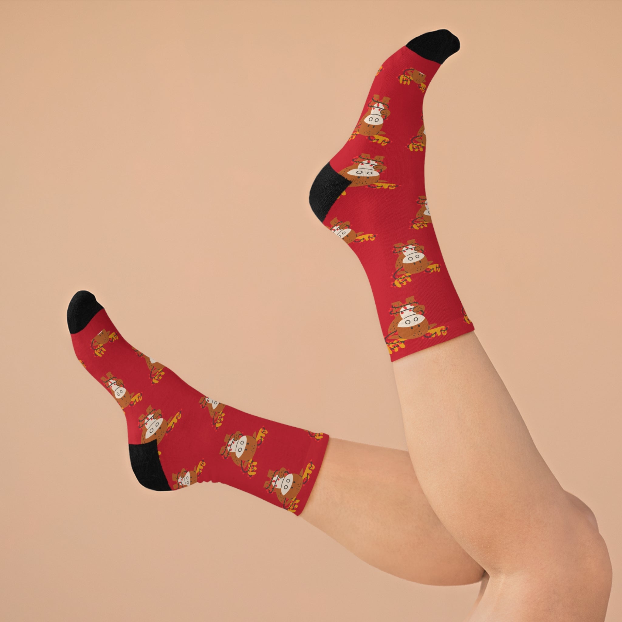 Reindeer Christmas Socks (Recycled) Red
