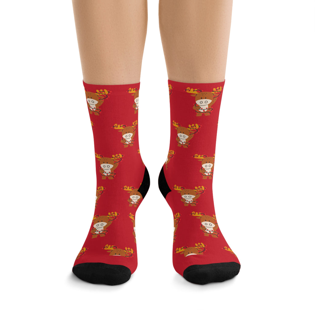 Reindeer Christmas Socks (Recycled) Red