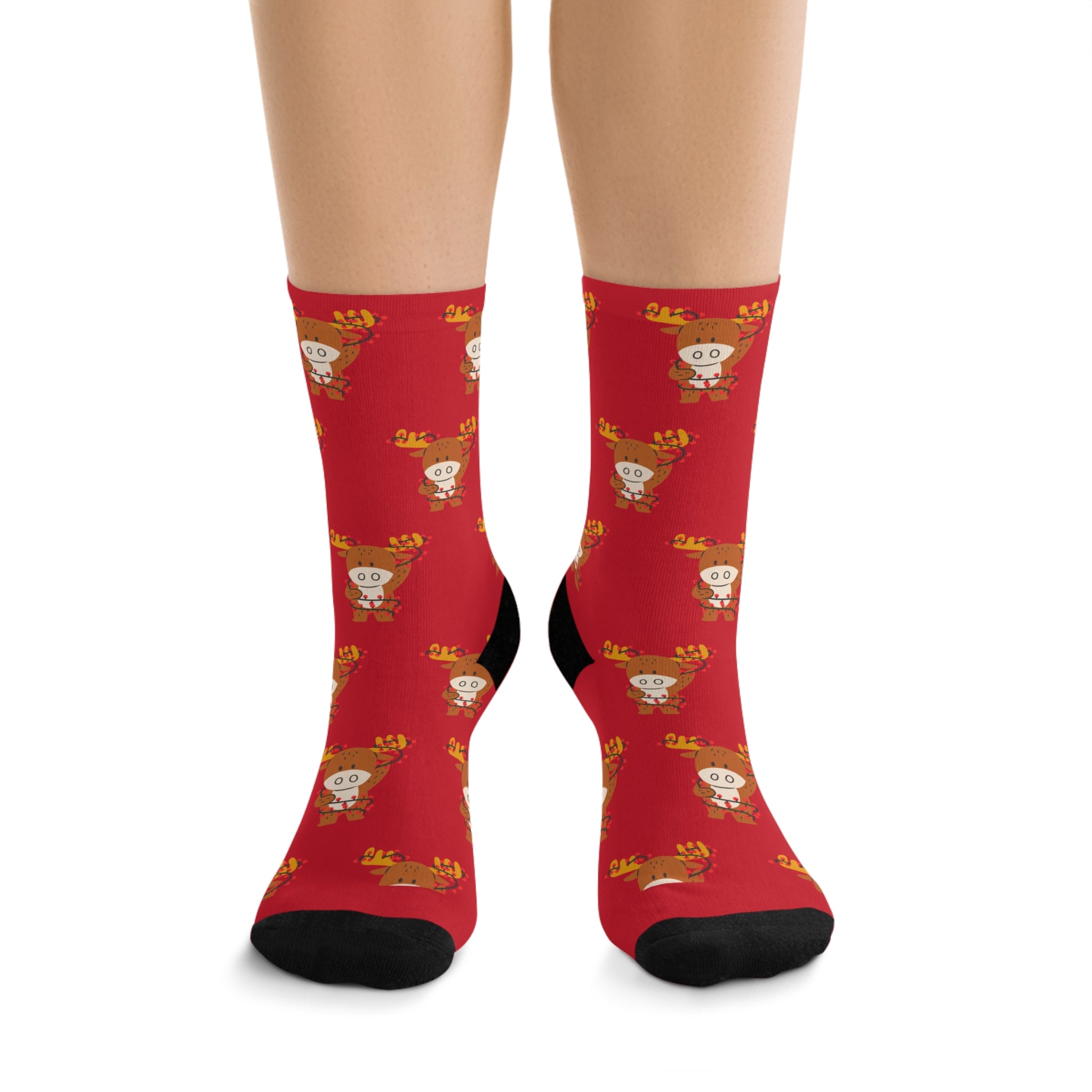 Reindeer Christmas Socks (Recycled) Red